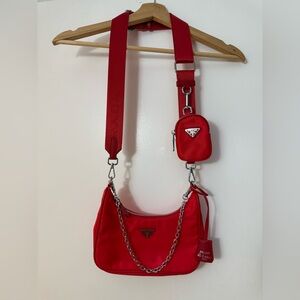 Red Women's Bag with Chain Strap